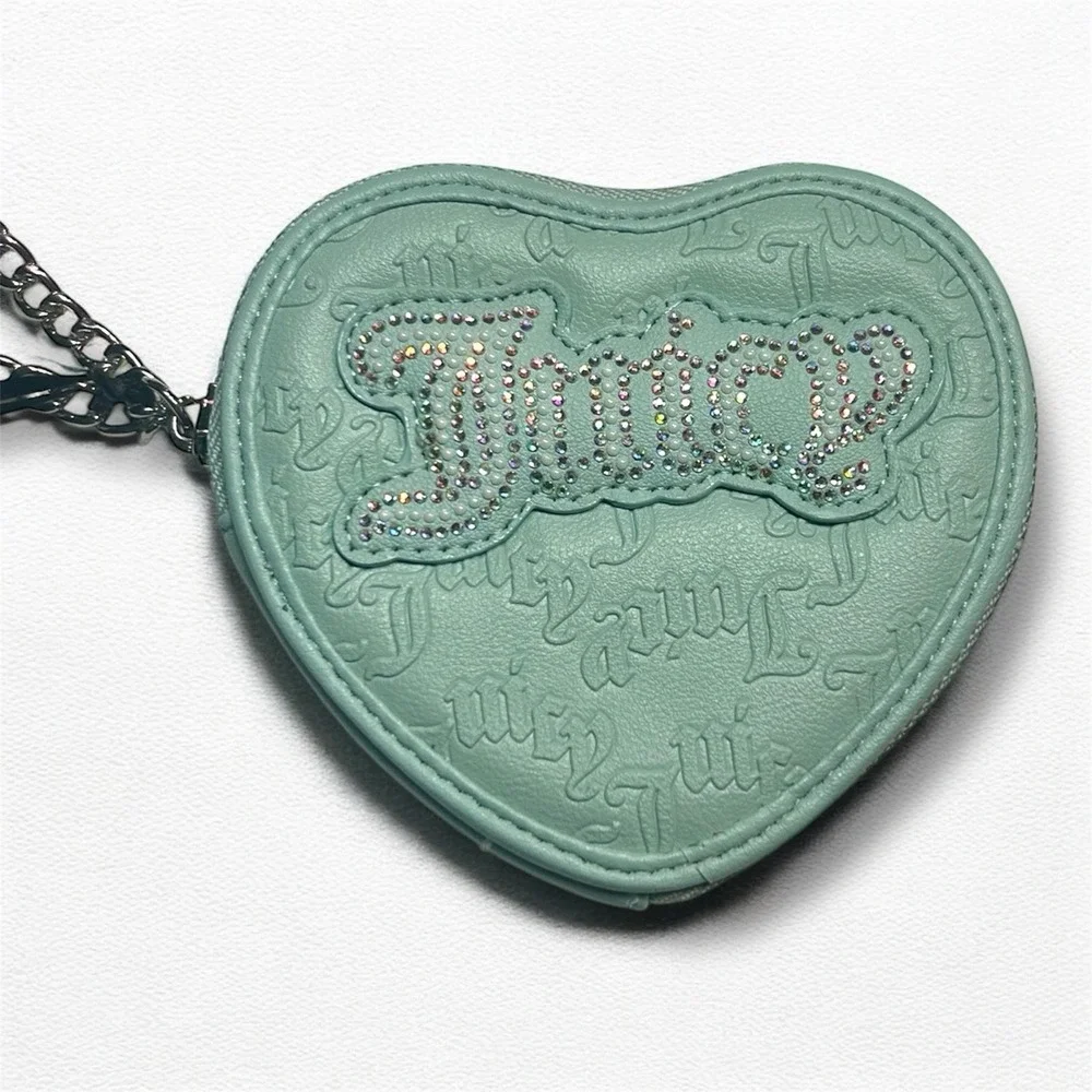 Juicy Couture String Of Pearls Heart Zip Around Wallet Chain‎ Wristlet Purse NWT
